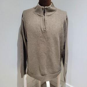 LL Bean Men's Vintage Quarter Zip Cotton Long Sleeve Sweater Large Tan Normcore